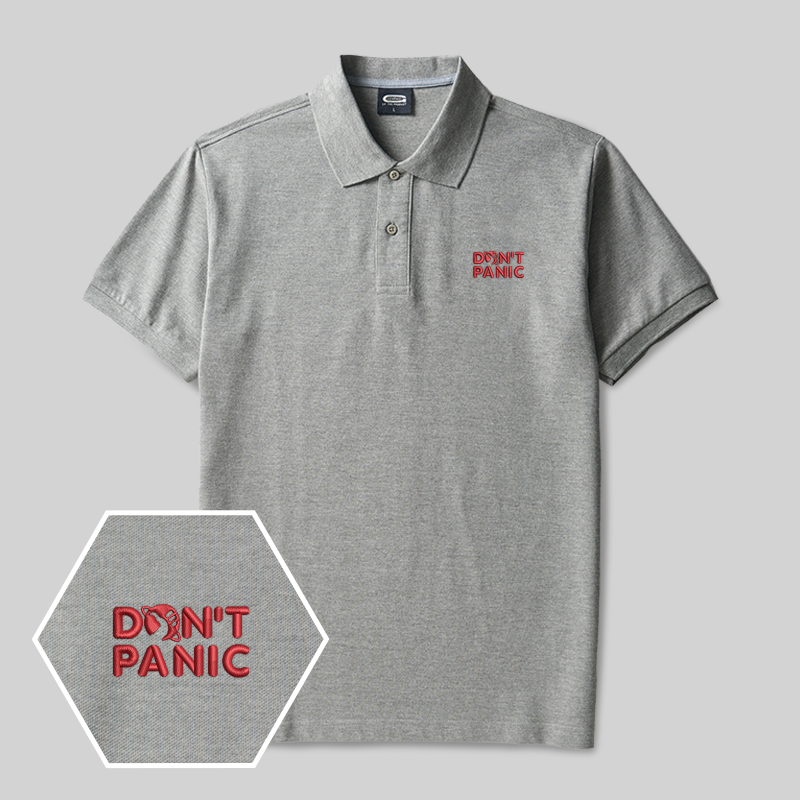 Don't Panic Geek Embroidered Polo Shirts