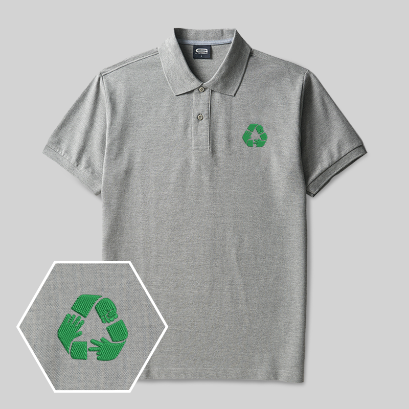 Recycling Hands Geek Embroidered Polo Shirts
