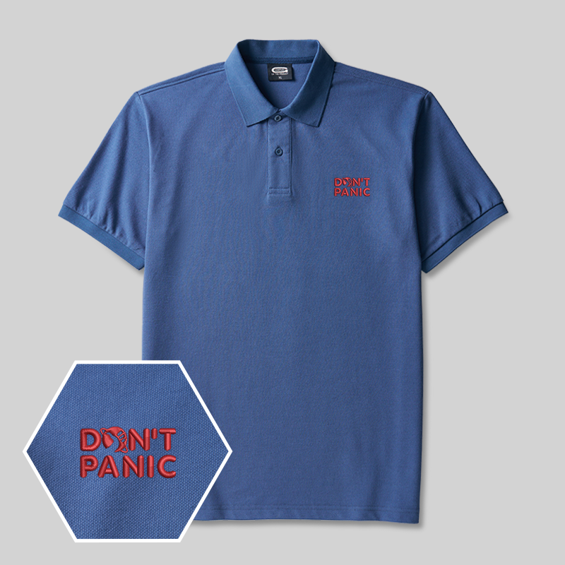 Don't Panic Geek Embroidered Polo Shirts
