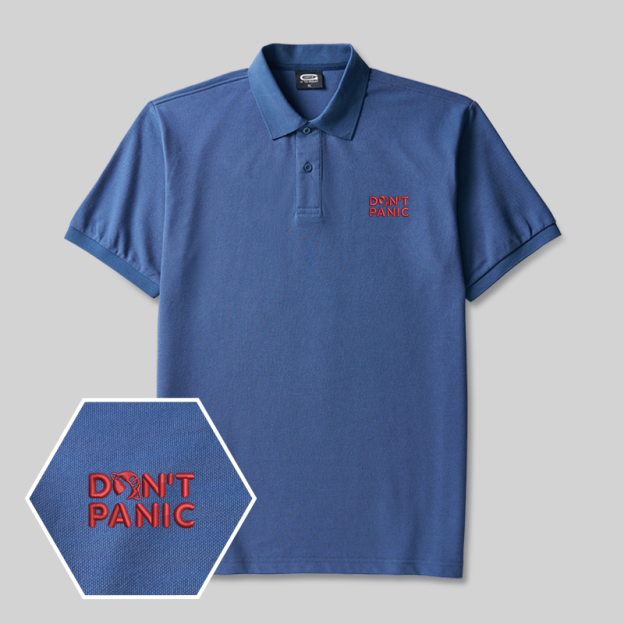 Don't Panic Geek Embroidered Polo Shirts