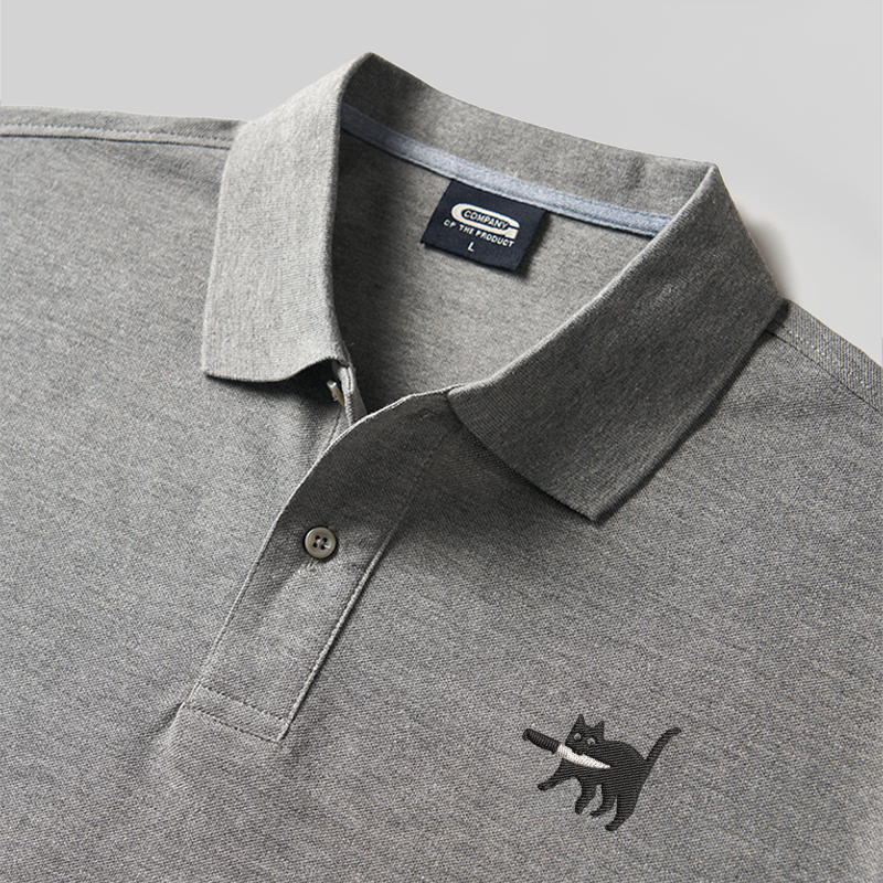 Samurai Cat Geek Embroidered Polo Shirts
