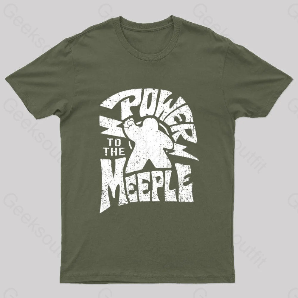 Power To The Meeple Nerd T-Shirt Army Green / S