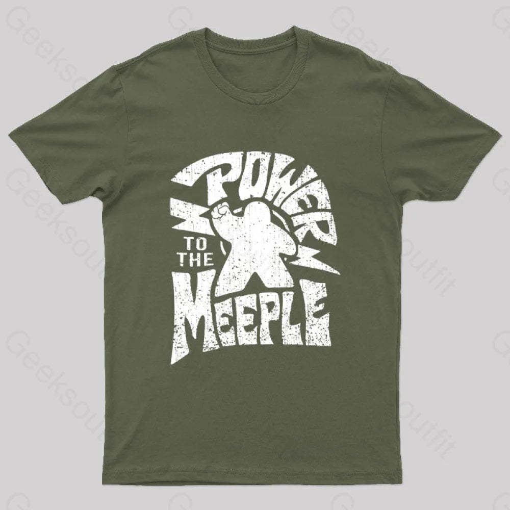 Power To The Meeple Nerd T-Shirt Army Green / S