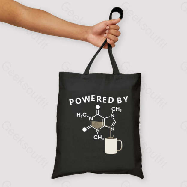 Powered By Caffeine Unisex Tote Bag Black