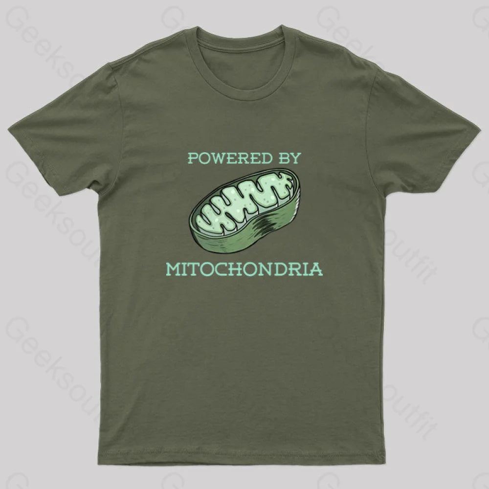 Powered By Mitochondria Nerd T-Shirt Army Green / S