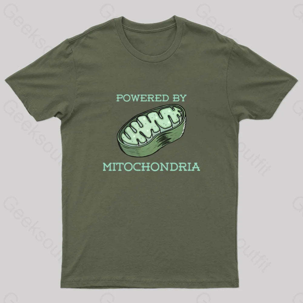 Powered By Mitochondria Nerd T-Shirt Army Green / S