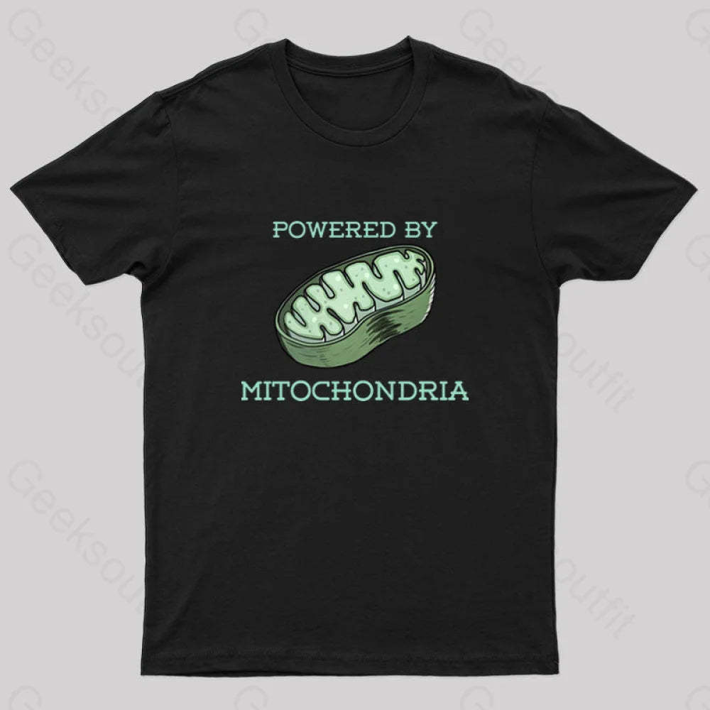 Powered By Mitochondria Nerd T-Shirt Black / S
