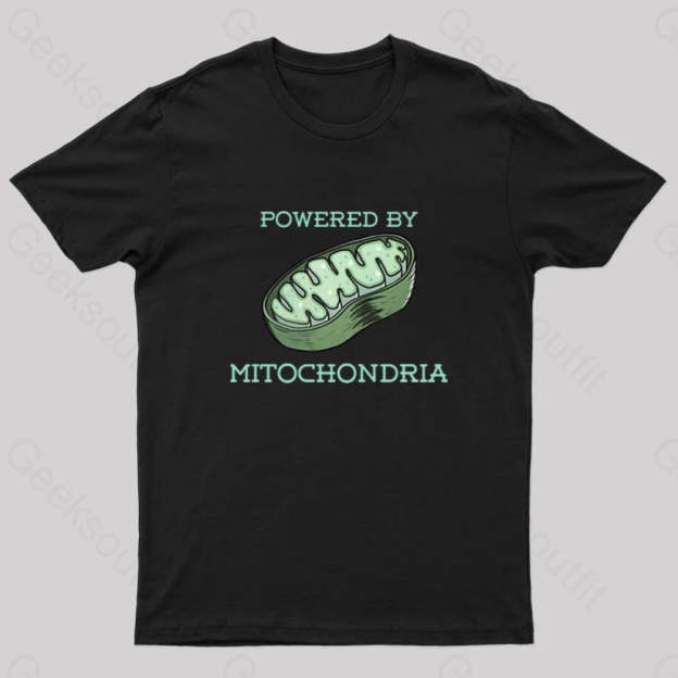 Powered By Mitochondria Nerd T-Shirt Black / S