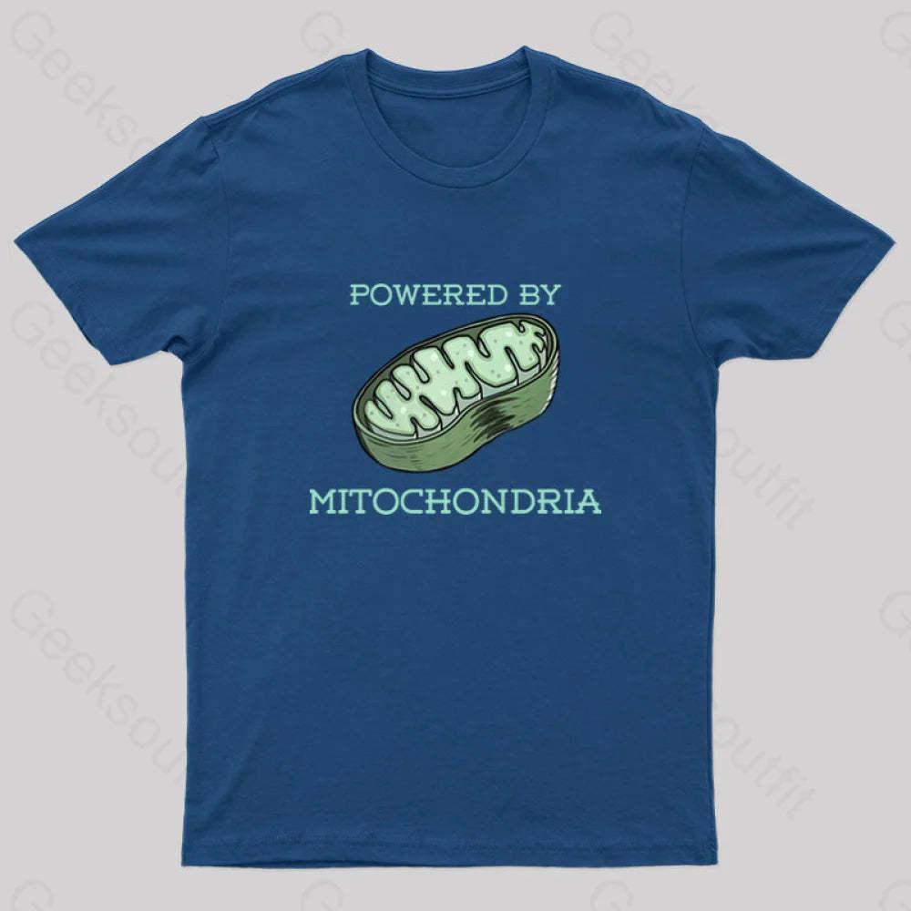 Powered By Mitochondria Nerd T-Shirt Navy / S