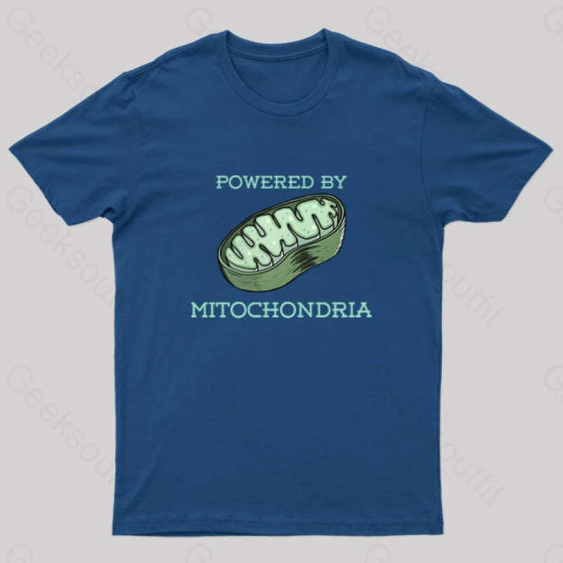 Powered By Mitochondria Nerd T-Shirt Navy / S