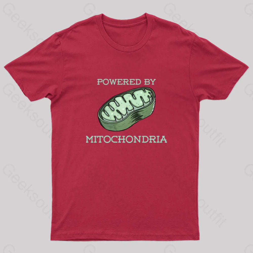 Powered By Mitochondria Nerd T-Shirt Red / S