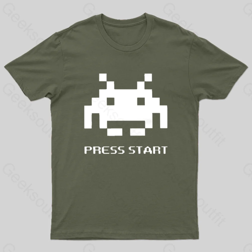 Press To Start T-Shirt Army Green / S