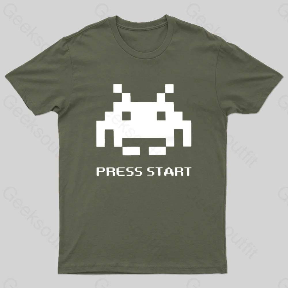 Press To Start T-Shirt Army Green / S