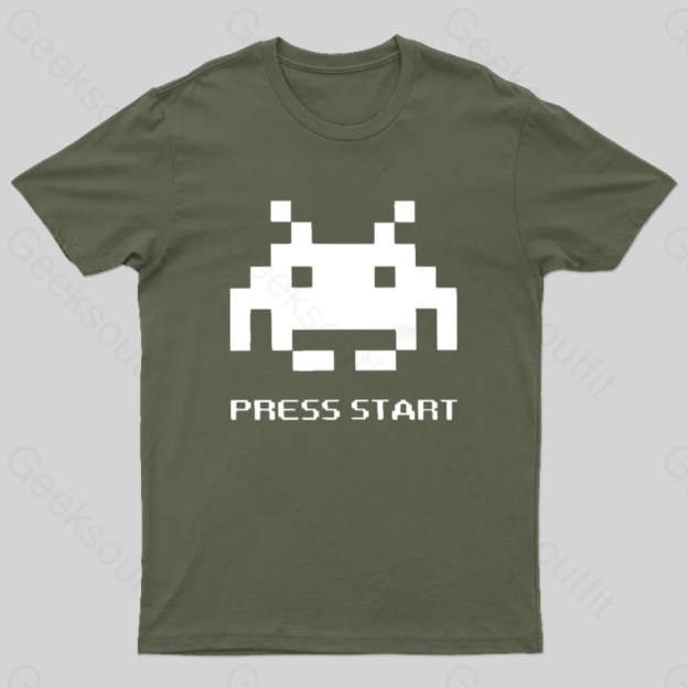 Press To Start T-Shirt Army Green / S