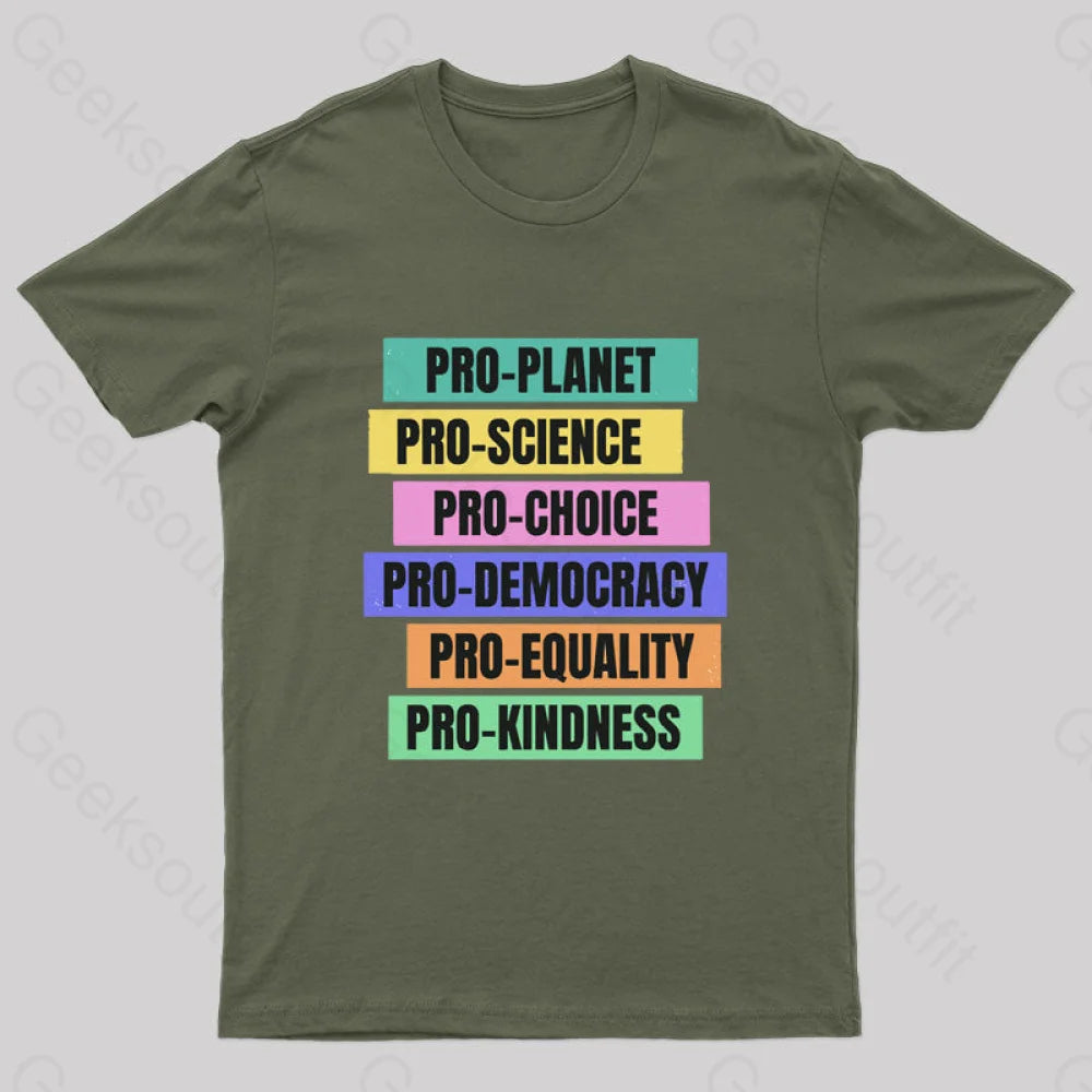 Pro Planet Science Democracy Geek T-Shirt Army Green / S