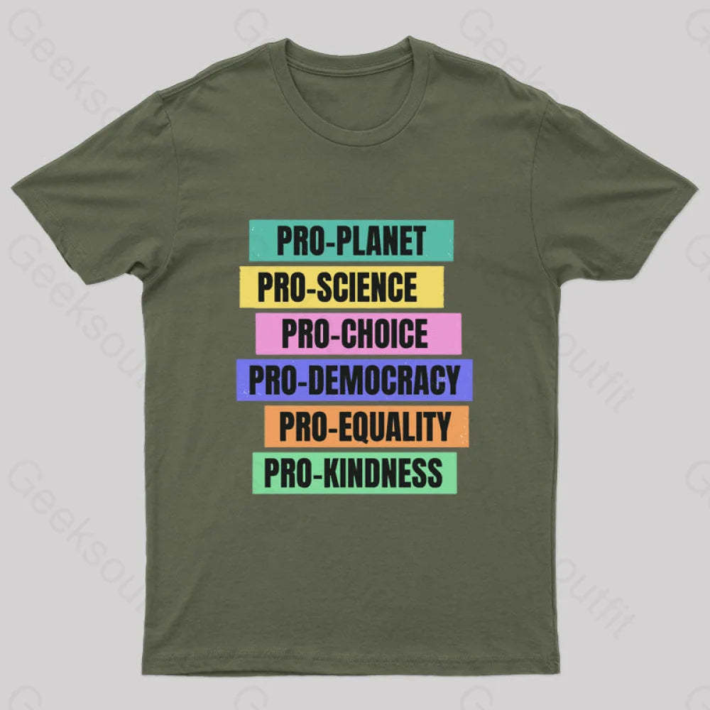 Pro Planet Science Democracy Geek T-Shirt Army Green / S