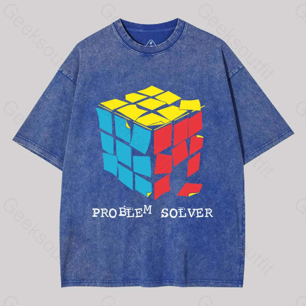 Problem Solver Geek Washed T-Shirt Blue / S