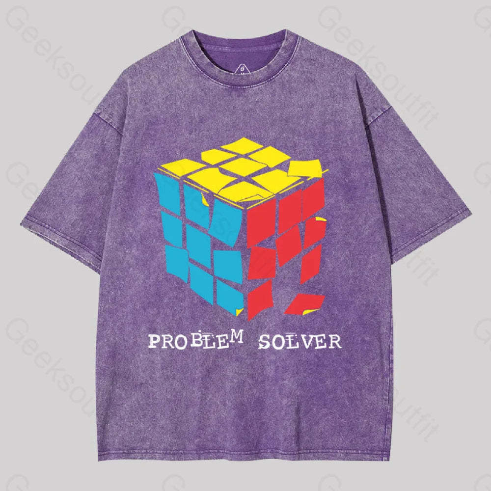 Problem Solver Geek Washed T-Shirt Purple / S