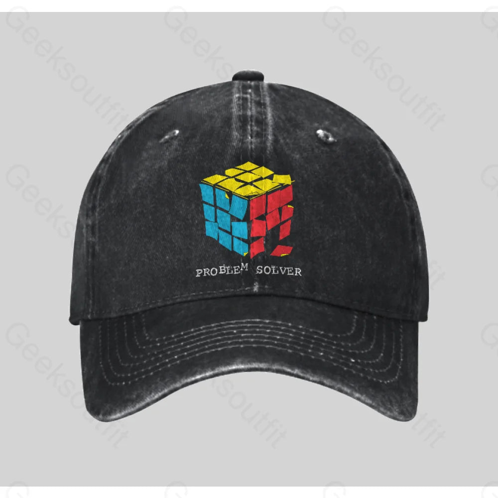 Problem Solver Washed Vintage Baseball Cap Black