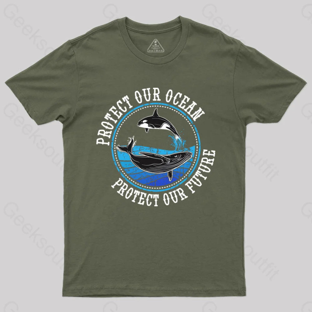 Protect Our Ocean Future Whale T-Shirt Army Green / S