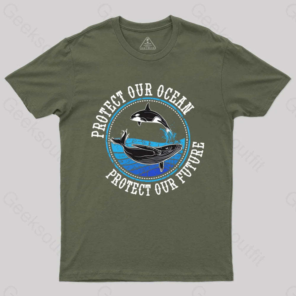 Protect Our Ocean Future Whale T-Shirt Army Green / S