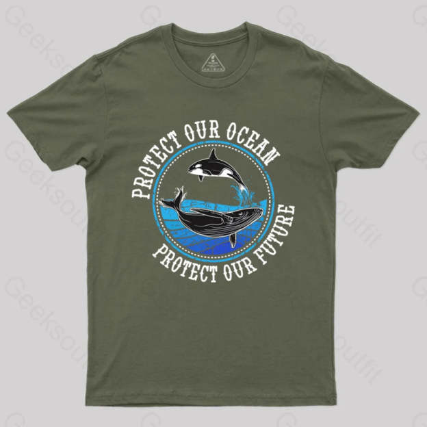 Protect Our Ocean Future Whale T-Shirt Army Green / S