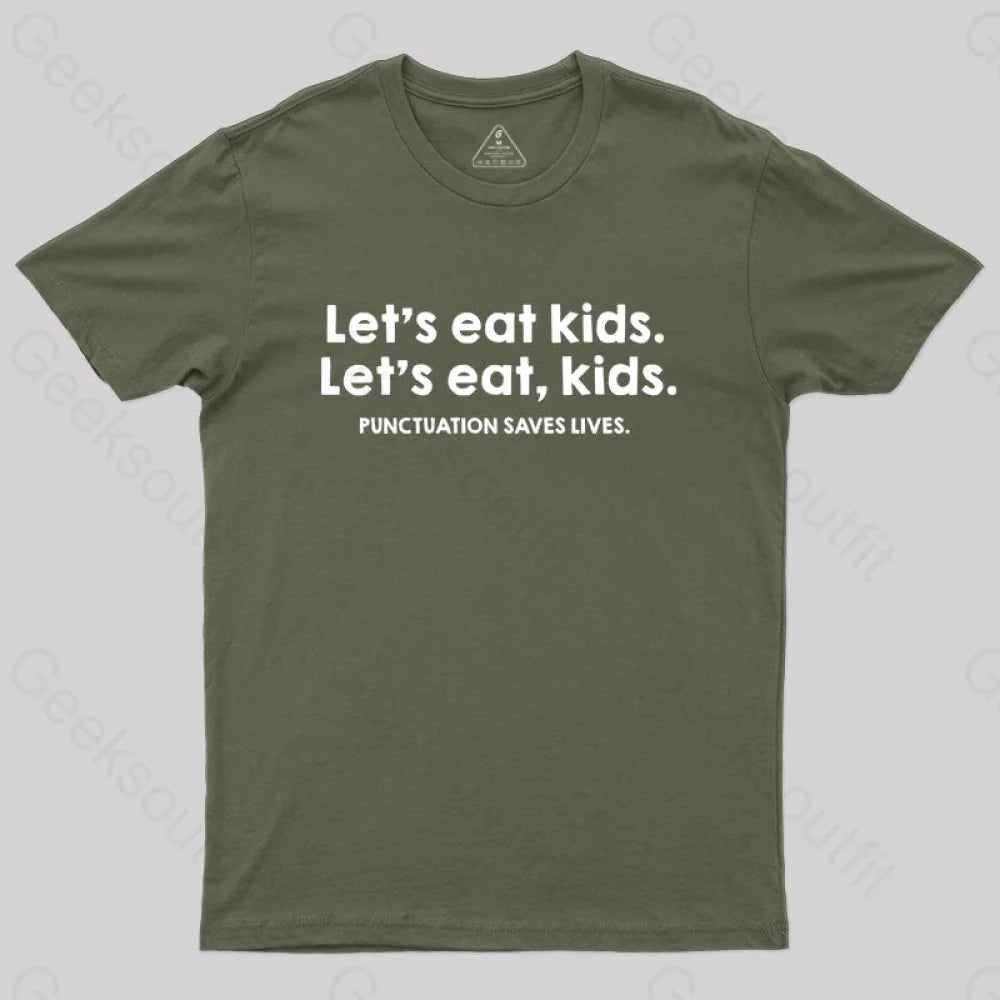 Punctuation Saves Lives Funny Nerd T-Shirt Army Green / S