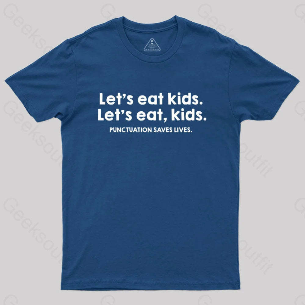 Punctuation Saves Lives Funny Nerd T-Shirt Navy / S