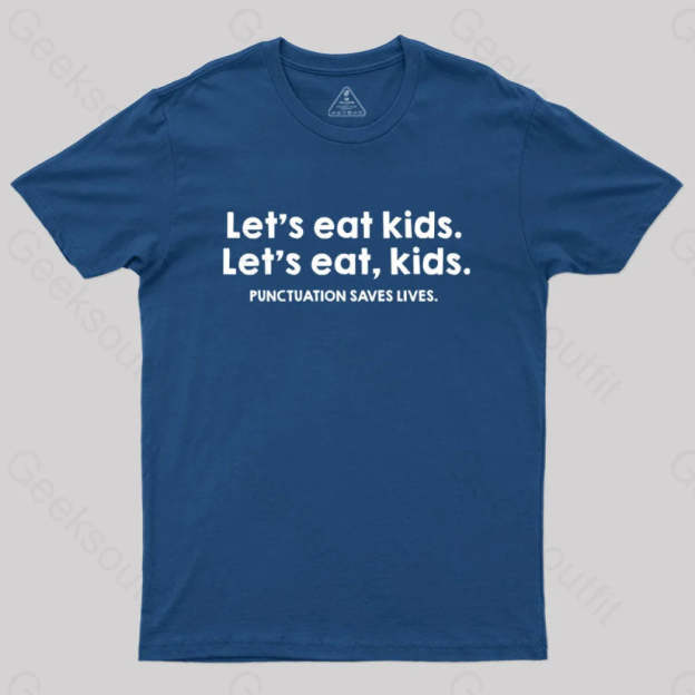 Punctuation Saves Lives Funny Nerd T-Shirt Navy / S