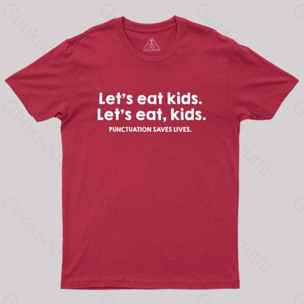 Punctuation Saves Lives Funny Nerd T-Shirt Red / S