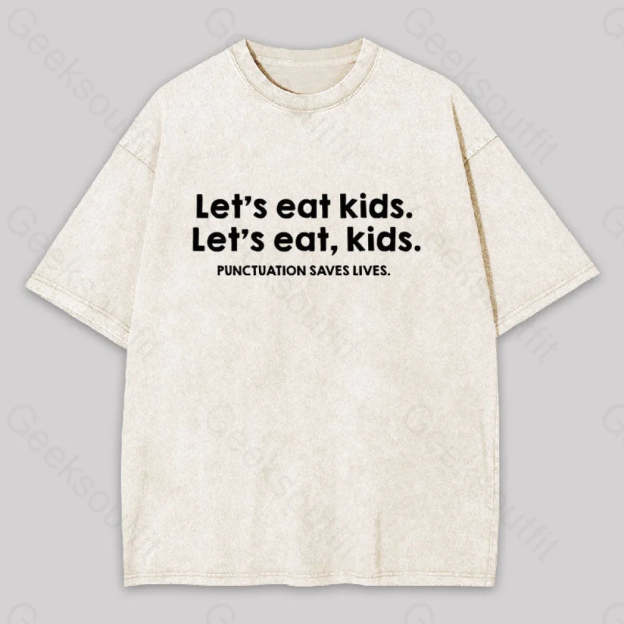 Punctuation Saves Lives Washed T-Shirt Apricot / S