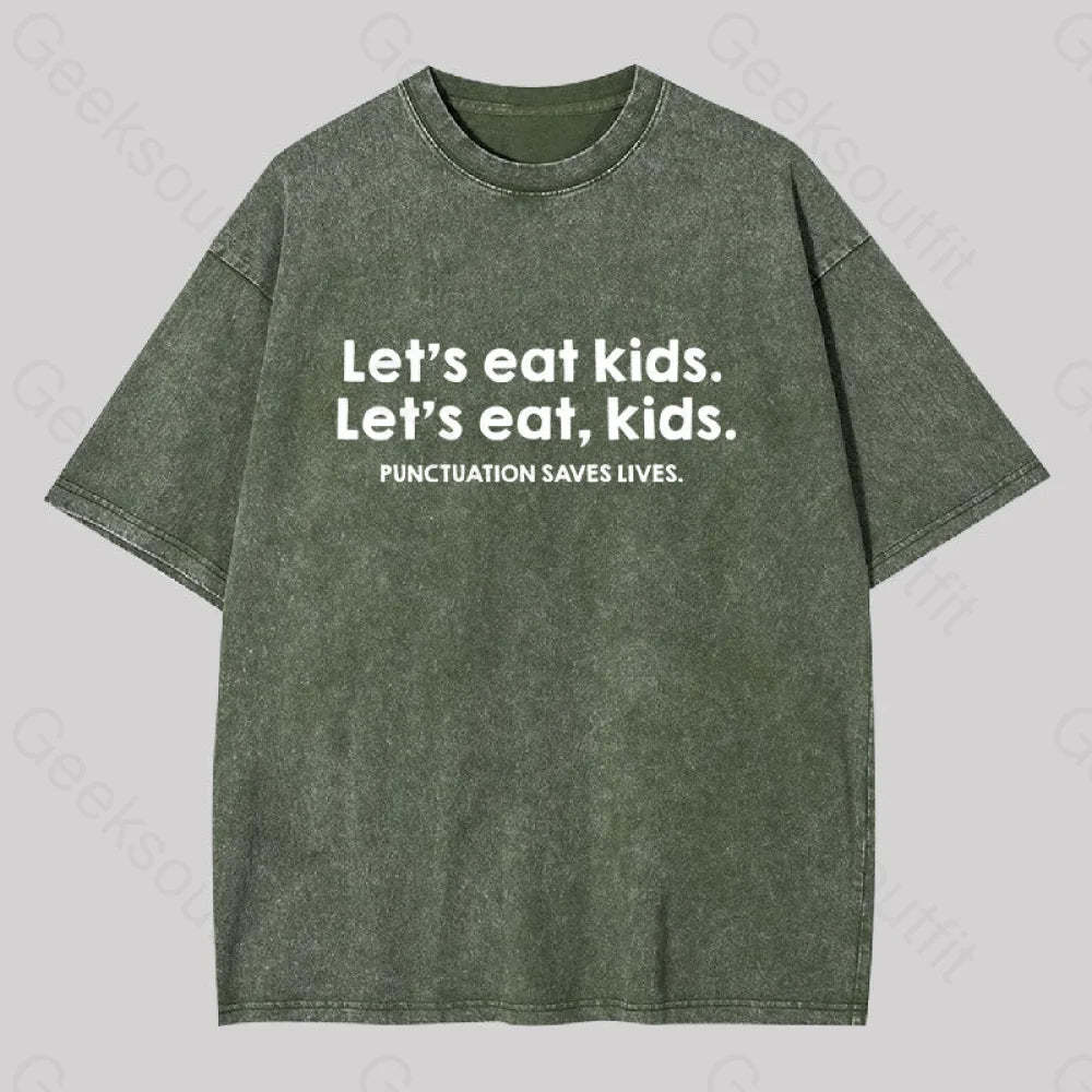 Punctuation Saves Lives Washed T-Shirt Army Green / S