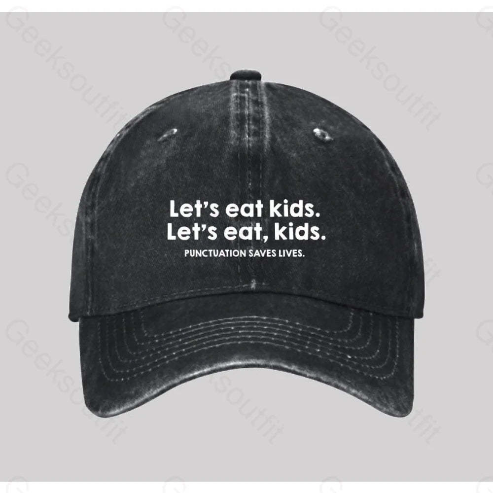 Punctuation Saves Lives Washed Vintage Baseball Cap Black
