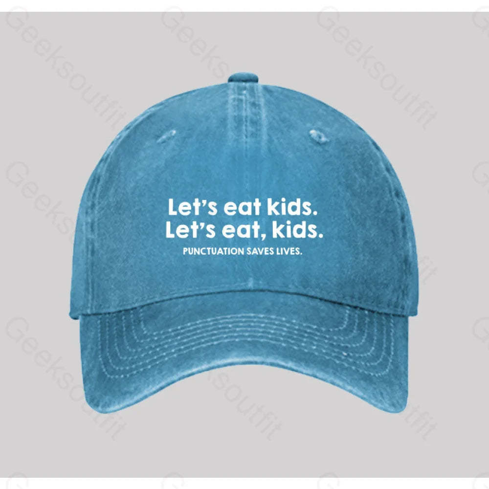 Punctuation Saves Lives Washed Vintage Baseball Cap Blue