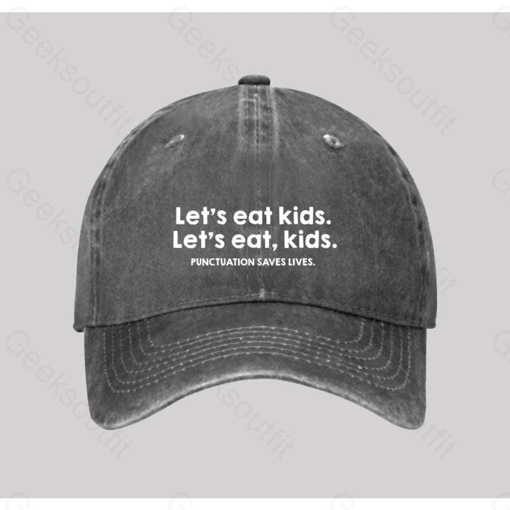 Punctuation Saves Lives Washed Vintage Baseball Cap Grey