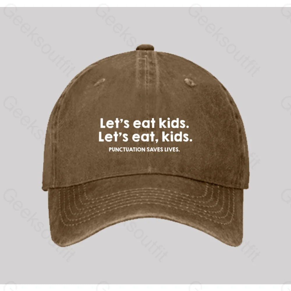 Punctuation Saves Lives Washed Vintage Baseball Cap Natural