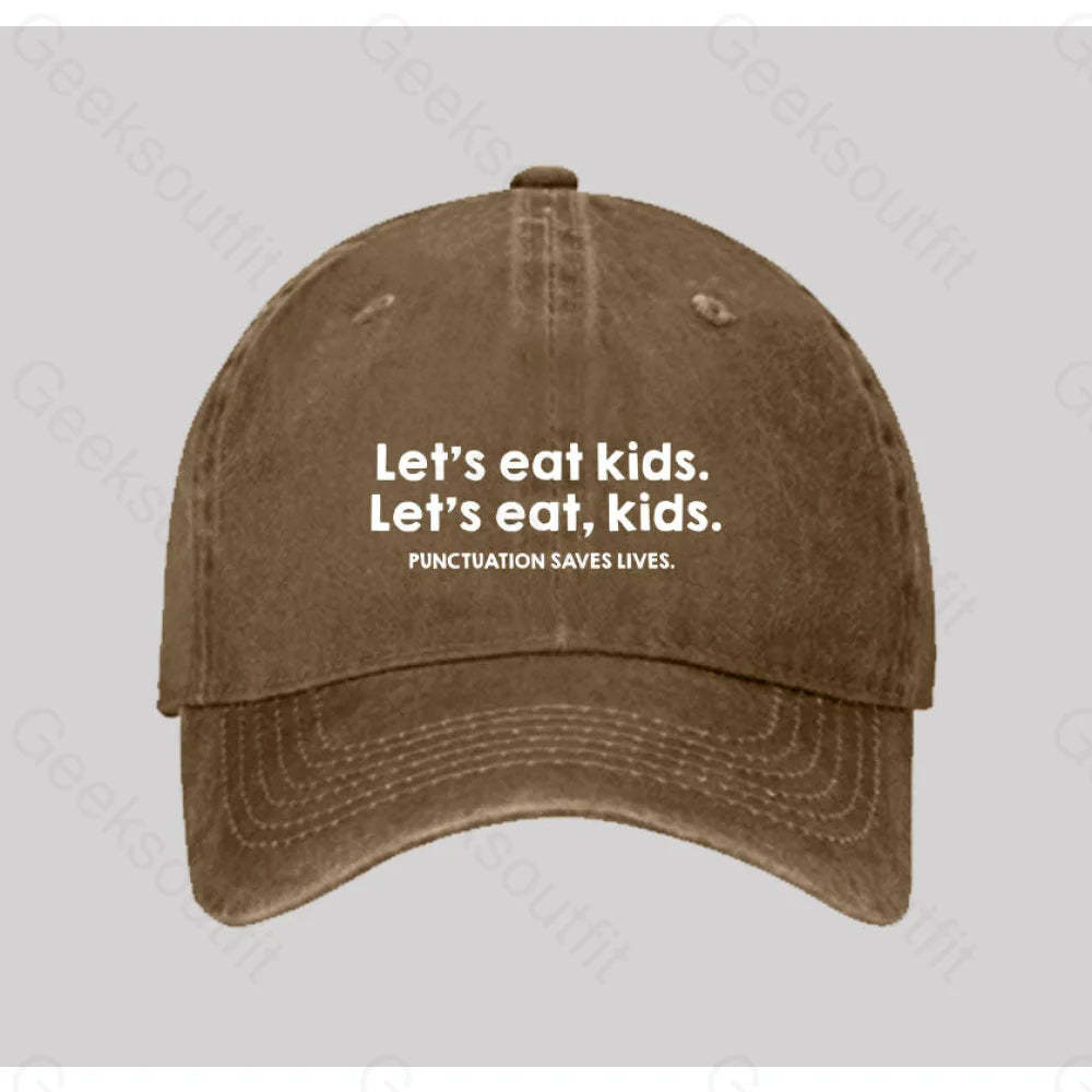 Punctuation Saves Lives Washed Vintage Baseball Cap Natural