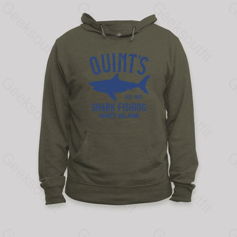 Quint¡¯s Shark Fishing Amity Island Nerd Hoodie Army Green / S