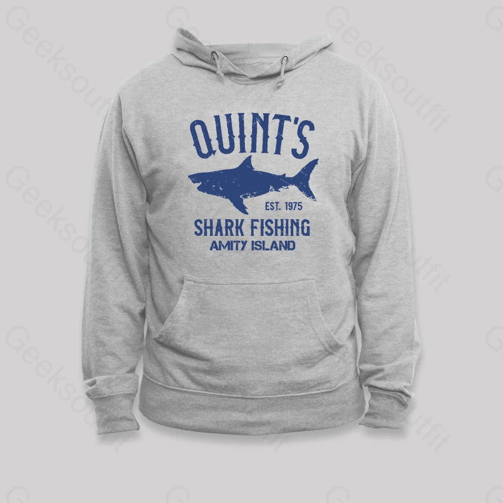 Quint¡¯s Shark Fishing Amity Island Nerd Hoodie Grey / S