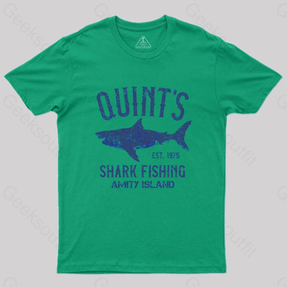 Quint¡¯s Shark Fishing Amity Island Nerd T-Shirt Green / S