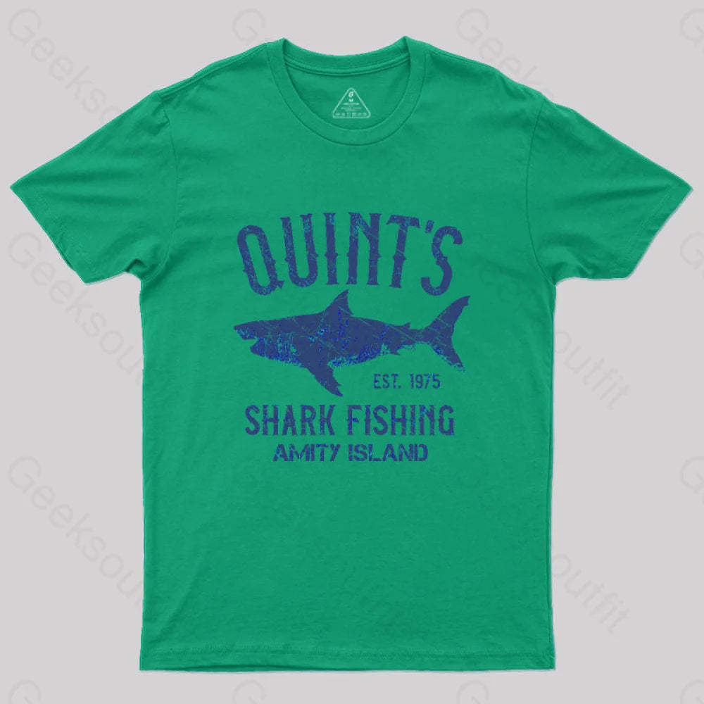 Quint¡¯s Shark Fishing Amity Island Nerd T-Shirt Green / S