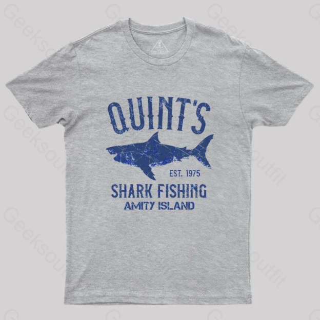 Quint¡¯s Shark Fishing Amity Island Nerd T-Shirt Grey / S