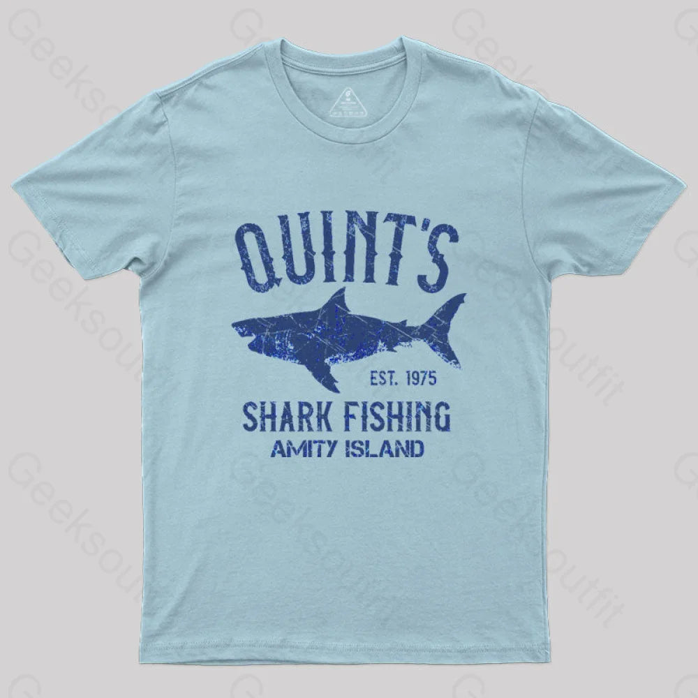 Quint¡¯s Shark Fishing Amity Island Nerd T-Shirt Light Blue / S
