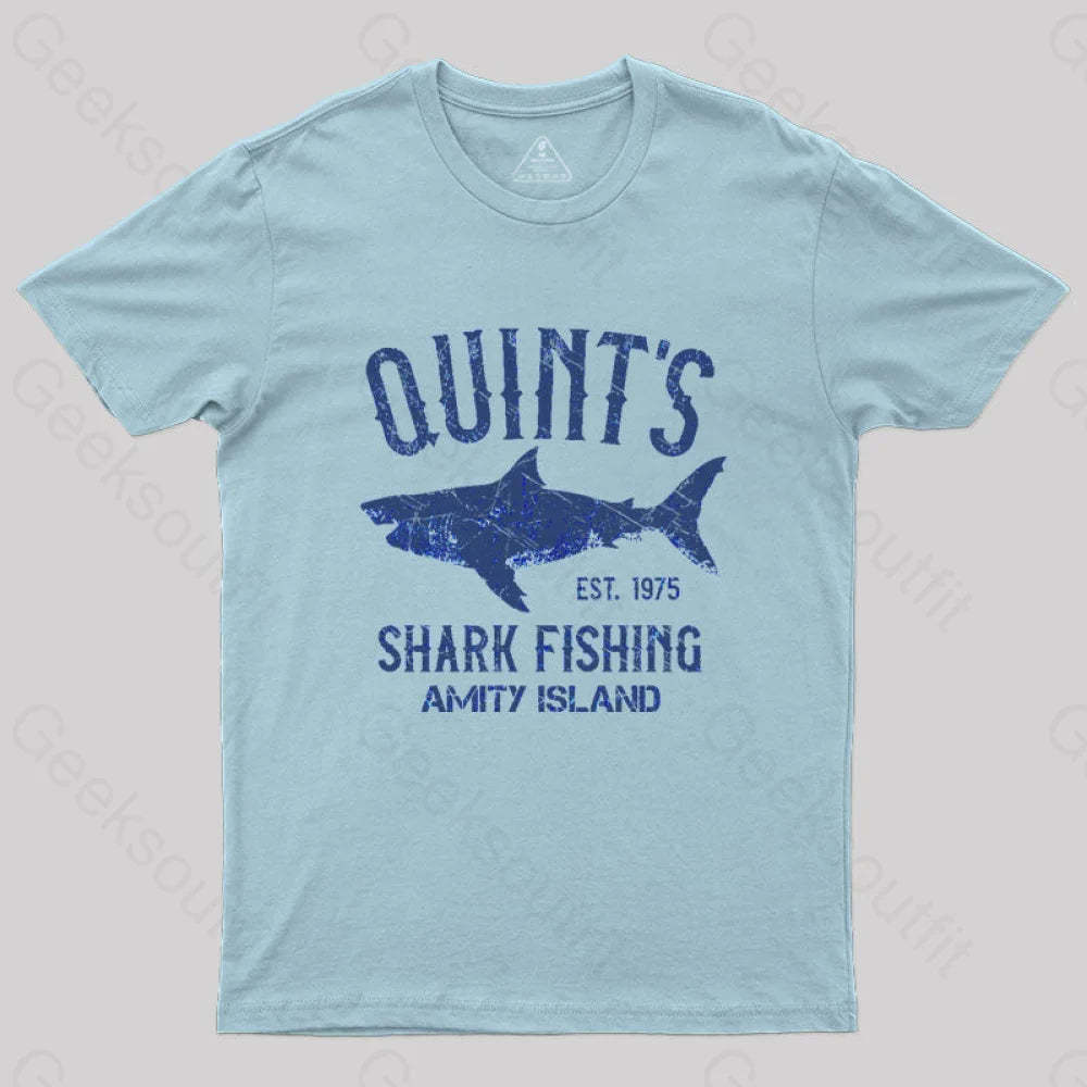 Quint¡¯s Shark Fishing Amity Island Nerd T-Shirt Light Blue / S