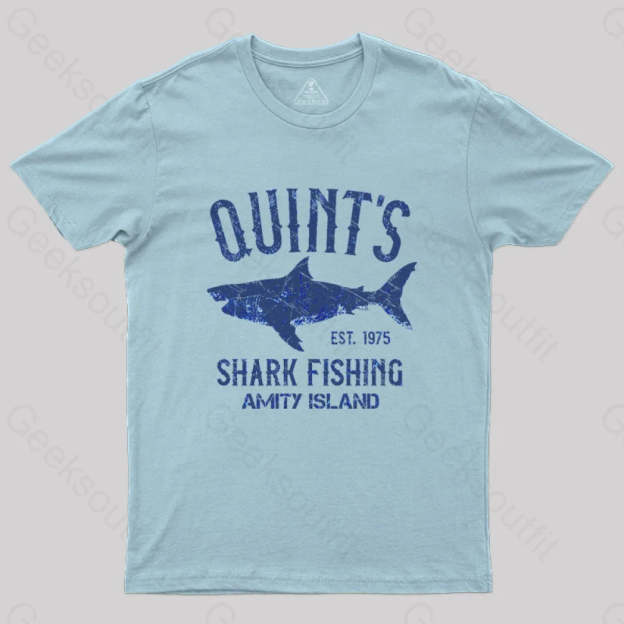 Quint¡¯s Shark Fishing Amity Island Nerd T-Shirt Light Blue / S