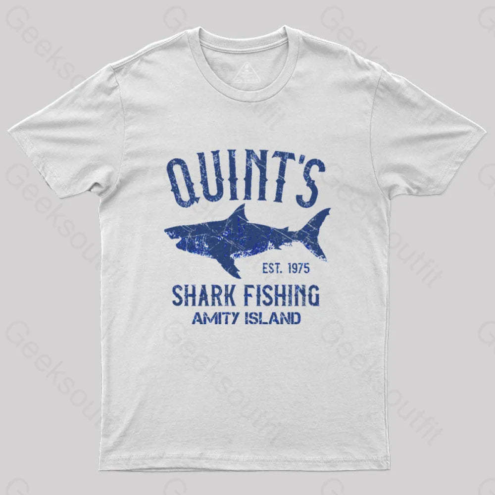 Quint¡¯s Shark Fishing Amity Island Nerd T-Shirt White / S
