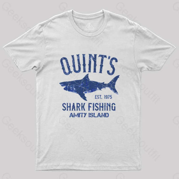 Quint¡¯s Shark Fishing Amity Island Nerd T-Shirt White / S