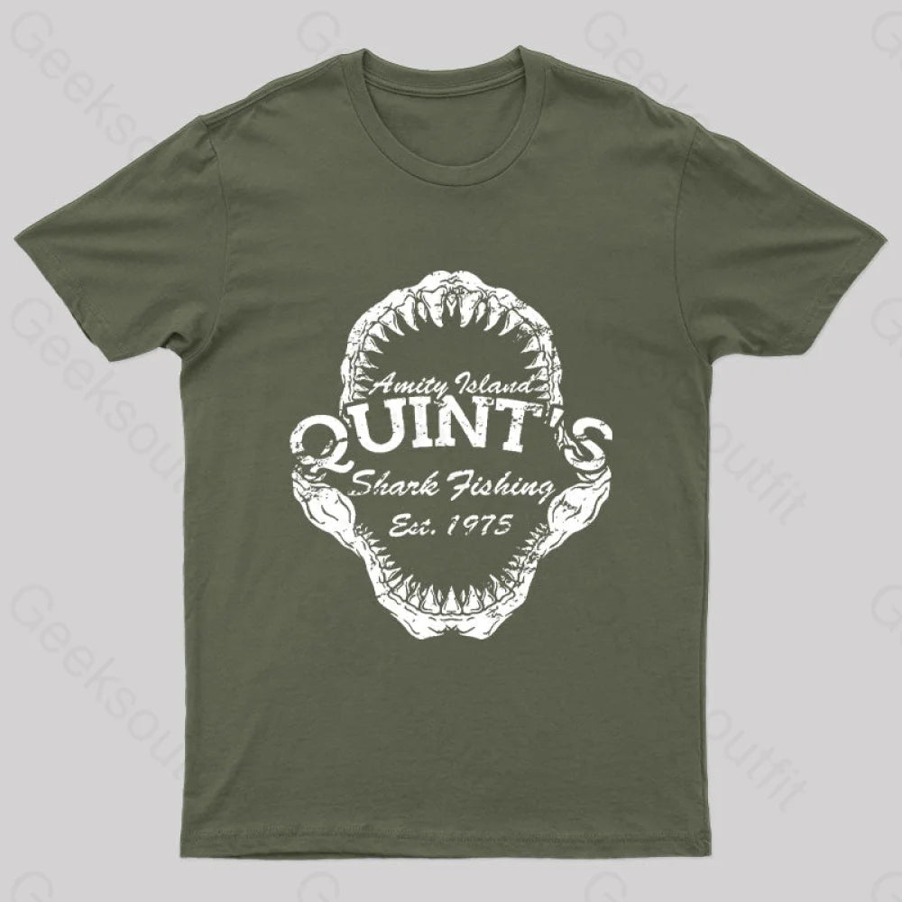 Quint’s Shark Fishing Jaws Geek T-Shirt Army Green / S