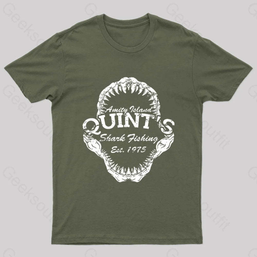 Quint’s Shark Fishing Jaws Geek T-Shirt Army Green / S