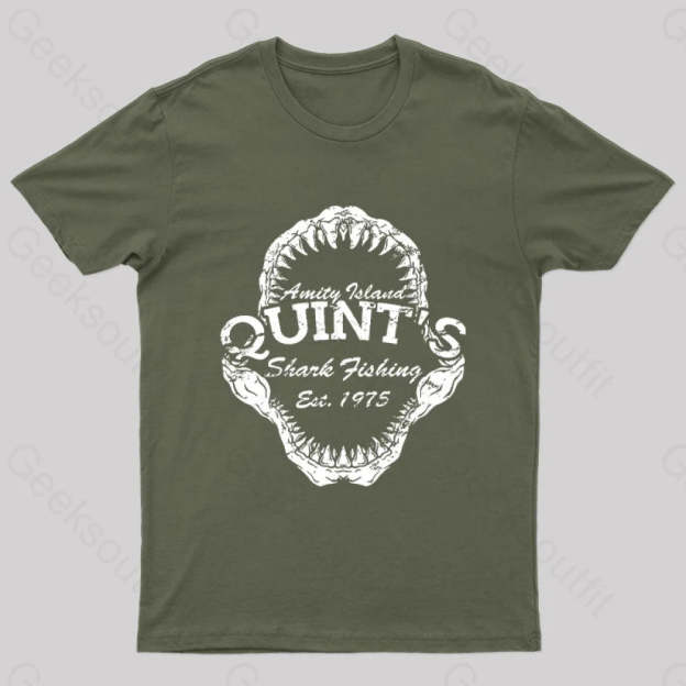 Quint’s Shark Fishing Jaws Geek T-Shirt Army Green / S